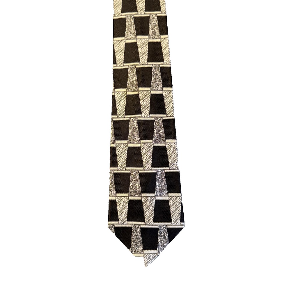 Vintage Countess Mara Mens Silk Tie Gray Black Abstract Geometric Made in USA